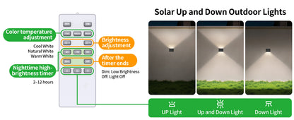 Lampade solari da parete Intelamp, confezione da 2 con telecomando,3 modalità di colore, IP65 |Illuminazione personalizzabile su/giù, lampada solare impermeabile IP65 per pareti esterne, recinzioni, patii e ingress