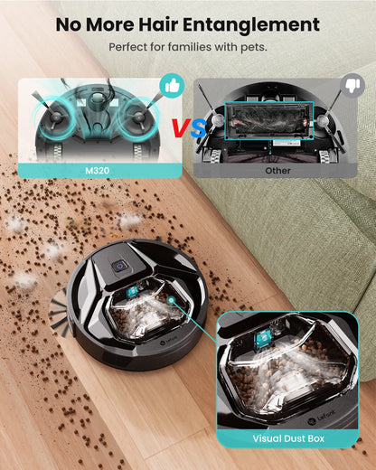 Robot Aspirapolvere Lefant M320 con Funzione Lavapavimenti, Potente Aspirazione 6000Pa, Contenitore Polvere Visibile, Rilevamento Tappeti, Controllo Vocale Alexa