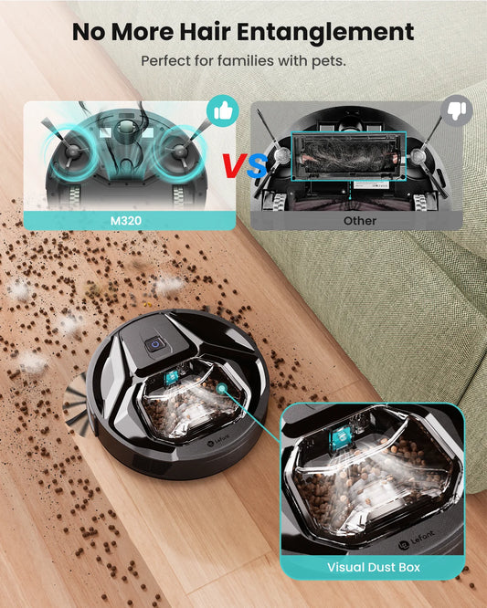 Robot Aspirapolvere Lefant M320 con Funzione Lavapavimenti, Potente Aspirazione 6000Pa, Contenitore Polvere Visibile, Rilevamento Tappeti, Controllo Vocale Alexa