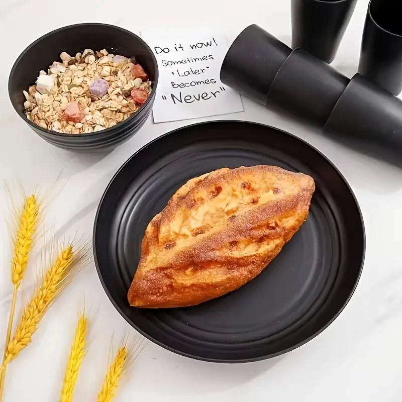Set di Stoviglie in Plastica da 16/32 Pezzi, Include Piatti Piani, Piattini da Dessert, Ciotole e Tazze, per Uso Domestico e Ristorazione