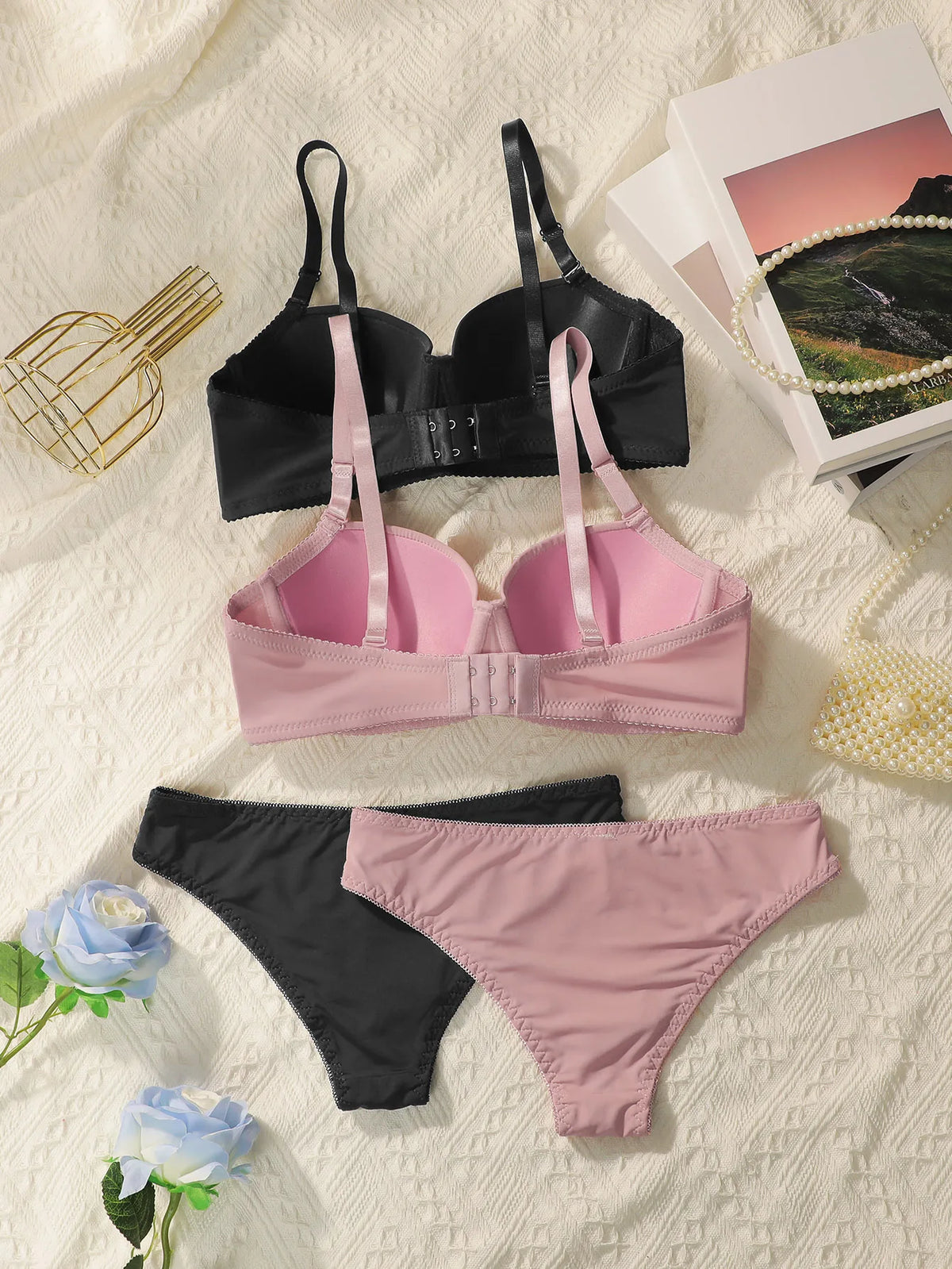 2 set Set di biancheria intima con ferretto solido Reggiseno push up da donna con anello in acciaio Moda donna intimo Mutandine Set di reggiseni per tutti i giorni J2611