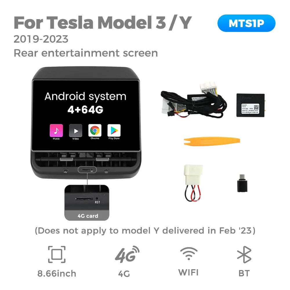 Mekede Sistema Multimediale di Intrattenimento Android da 8,66 Pollici 4GB 64GB con Controllo Touch per Tesla Model 3/Y, Regolazione Sedile, Controllo Climatizzatore, Supporto YouTube Netflix 4G LTE WiFi, Lettore Video Multim