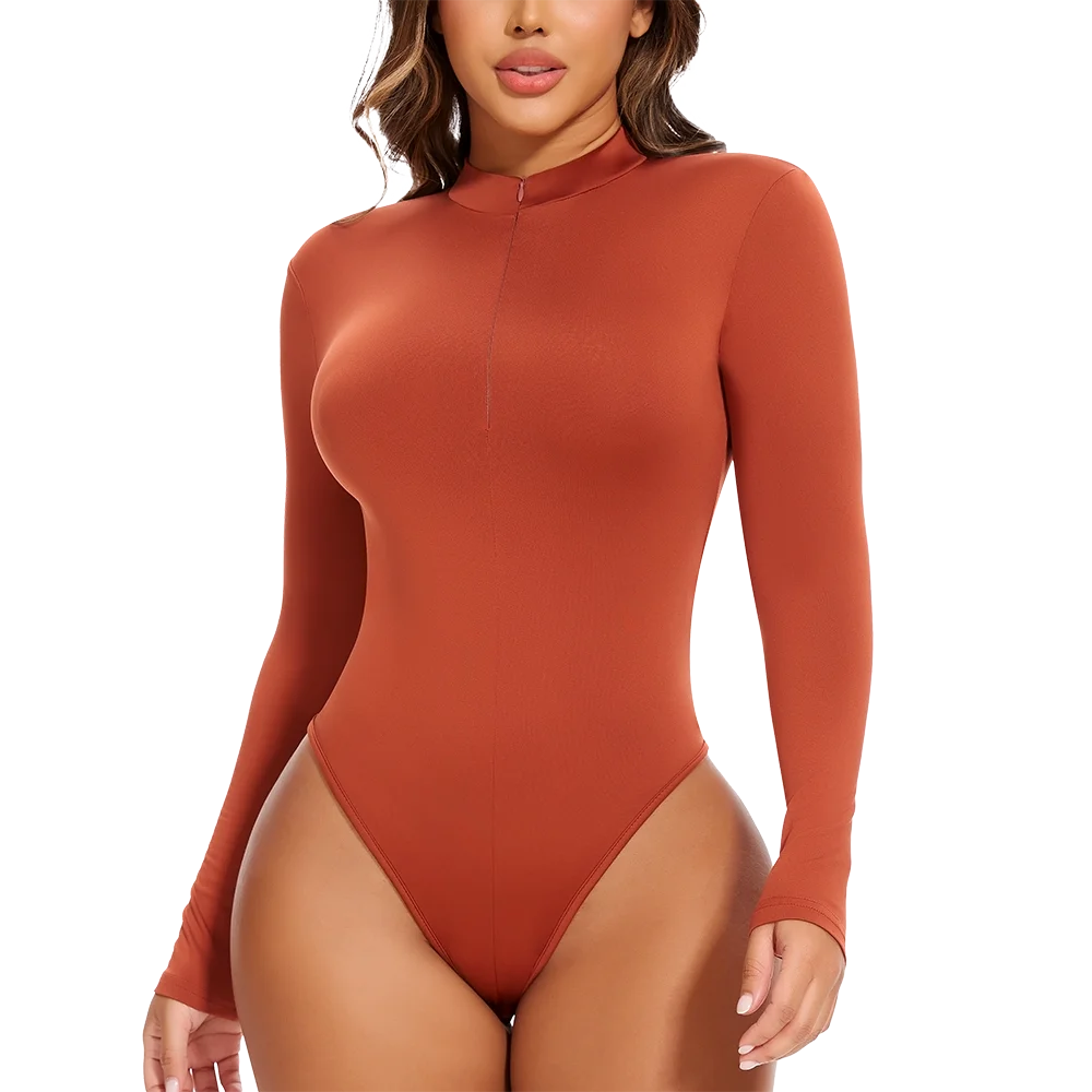 Body con colletto alla coreana con cerniera Donna Manica lunga Spazzolato Abiti invernali con fondo Sexy Streetwear Body Shaper Body pancia piatta