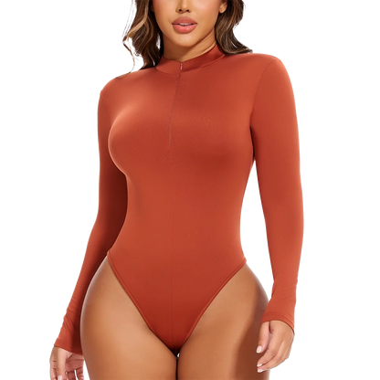 Body con colletto alla coreana con cerniera Donna Manica lunga Spazzolato Abiti invernali con fondo Sexy Streetwear Body Shaper Body pancia piatta