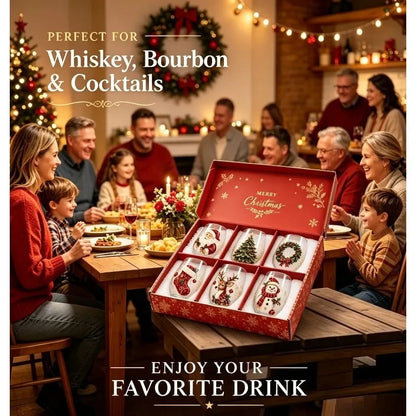 Bicchieri da vino in vetro decorato a tema natalizio, set di bicchieri originali per le feste, bicchieri da cocktail per feste e occasioni speciali, regalo natalizio per la famiglia.