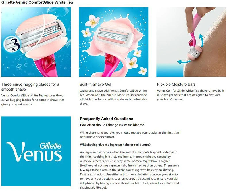 Gillette Venus Lama di rasoio da barba a 3 strati Testine di ricambio per lama di rasoio da barba Barra di sapone spa incorporata per la rasatura del corpo delle donne