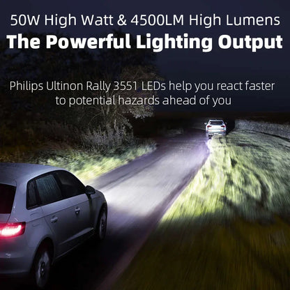 Philips Ultinon Rally 3551 LED H4 H7 H11 HB3/4 9006 9005 HIR2 Fari Auto 6500K Bianco Potenza Massima 50W Lumen Massimo 4500lm Lampadine LED