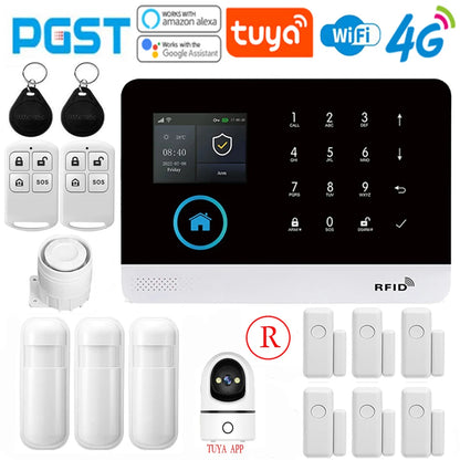 Sistema di allarme domestico PGST, 4G, WIFI, GSM, allarme di sicurezza, antifurto con sensore di movimento per porte, controllo tramite l'app Tuya Smart, compatibile con
