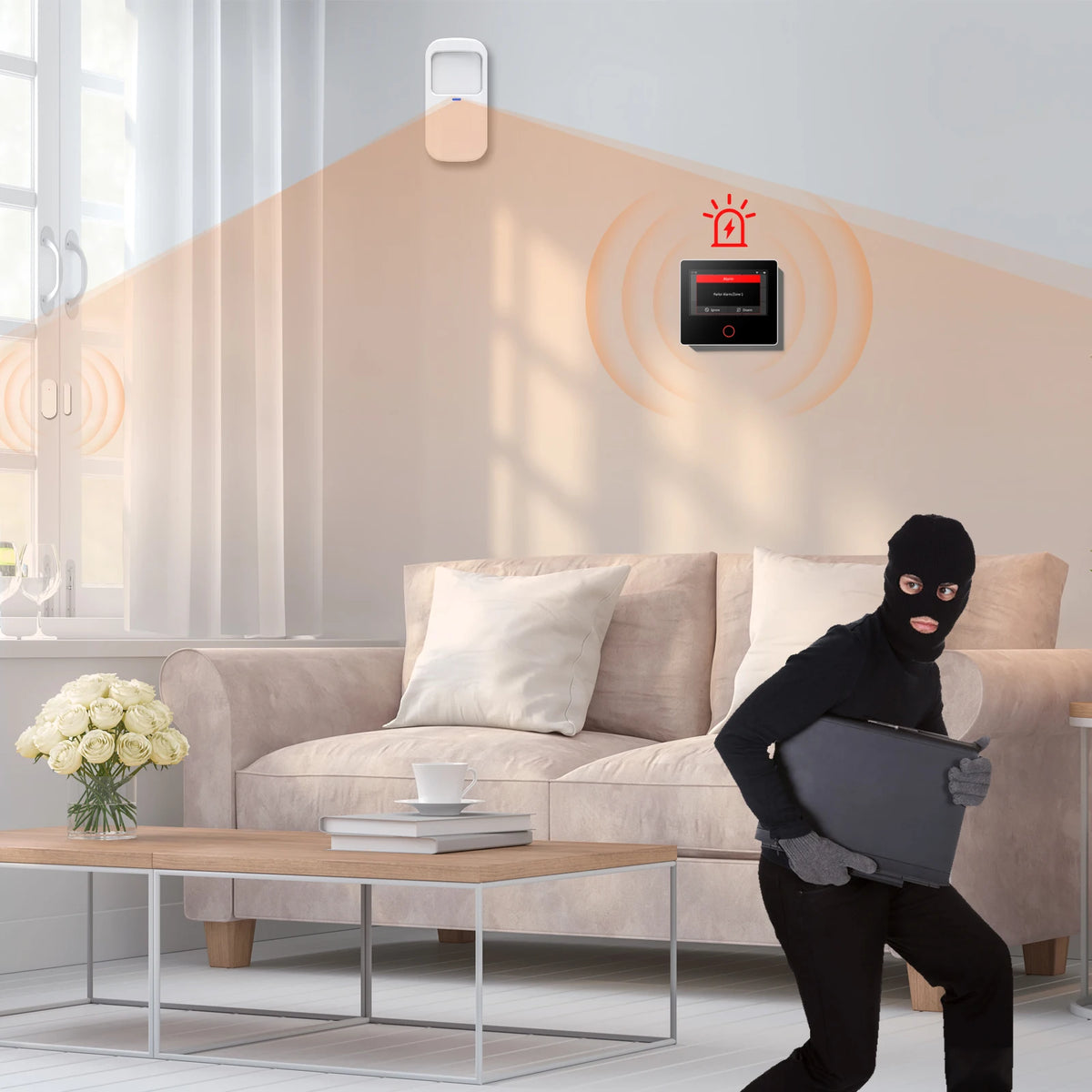 Staniot WiFi SecPanel 5 sistema di allarme domestico Wireless Tuya Smart 4.3 "Kit di sicurezza Touch Screen sirena integrata APP telecomando,Batteria integrata da 1500 mAh, supporto per Alexa
