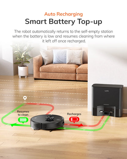 Robot Aspirapolvere ILIFE T20s Ultra con Stazione di Svuotamento Automatico, Aspirazione 10000Pa, Batteria 4600mAh, Autonomia Massima 300 Minuti
