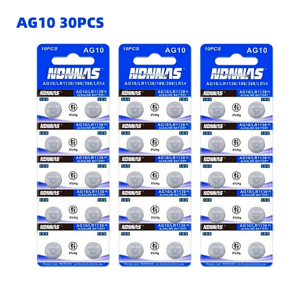 Batteria a bottone AG10 LR1130 LR 1130 SR1130 389A LR54 L1131 per batterie alcaline, orologi, apparecchi acustici, torce, calendari, giocattoli 1.55V