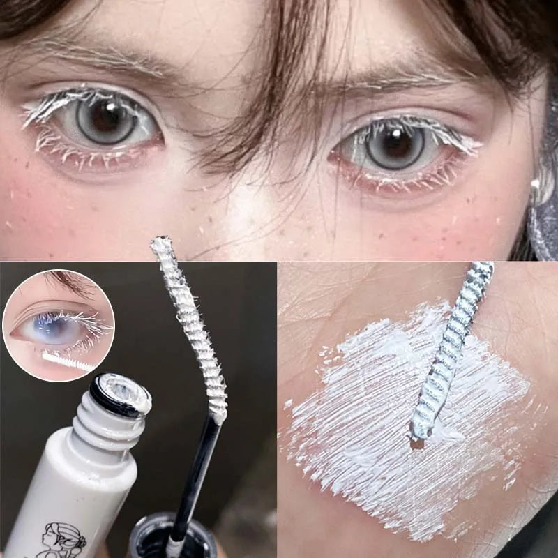 Mascara Bianco Impermeabile a Lunga Durata, Asciugatura Rapida, Volumizzante e Curvante, per Extension Ciglia e Tinta Sopracciglia, Trucco Natalizio e per Spettacoli COS