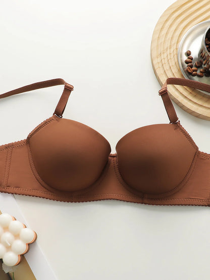 Nuovo set da 2 pezzi quotidiano in tinta unita di vendita calda con reggiseno push up con bordo in acciaio per set intimo donna J2611