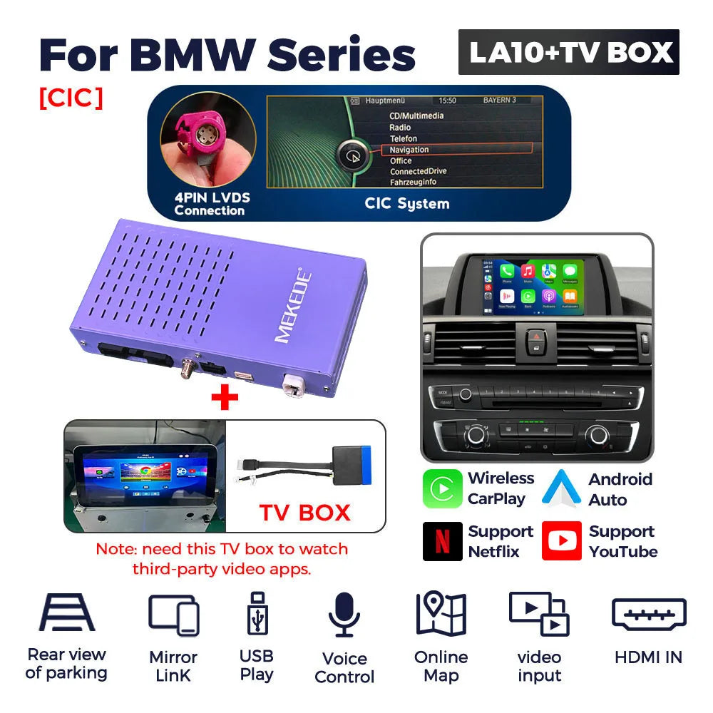 MEKEDE Modulo BOX DSP HiFi con mirroring, CarPlay wireless, Android Auto, AirPlay, Autolink per BMW F20 F21 F30 F31 F34 F07 F10 F11 F01 F2 F25 E60 E61 E81 E82 E84 E87 E88 E89 E90 E91 E92 E93 E70 E71 Sistema CIC