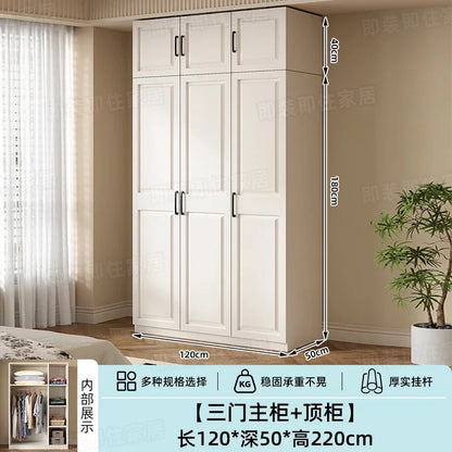 Armadio in stile crema per camera da letto, facile da montare, ideale per piccoli appartamenti, armadio in legno, mobile contenitore per stanze in affitto.