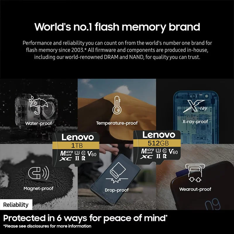 Scheda di memoria Lenovo ad alta velocità, 256 GB, 512 GB, classe 10, UHS-I, MicroSDXC, 1 TB, 128 GB, per droni DJI e fotocamere GoPro Hero, ideale per riprese in 4K.