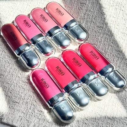 KIKO Unlimited Blush, fard in polvere monocromatico, e Unlimited Double Touch, lucidalabbra in edizione limitata, lucidalabbra 3D Hydra, 25 colori.