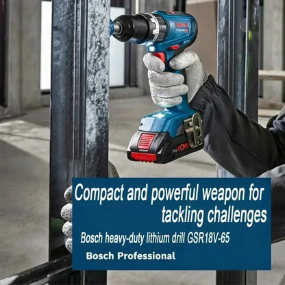 Trapano Avvitatore a Batteria Bosch GSR 18V-65 Brushless, 18V 63Nm, Alta Coppia, Ideale per Spazi Ristretti, Funzione Anti-Rotazione Inversa
