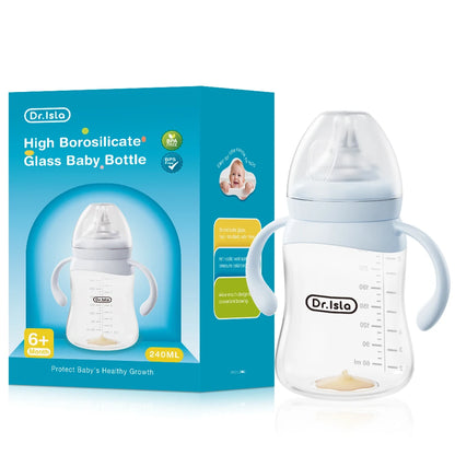 MAMIJOY Biberon in vetro per bambini alto 80/160/240 ml in borosilicato a bocca larga anti-gonfiore con scala graduata trasparente Biberon senza BPA e BPS GB61