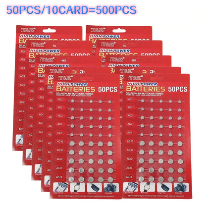 50 Pezzi Batterie a Bottone 1.55V AG13 LR44 L AG1 AG3 AG4 AG10 AG12 SR44 A76 LR1154 GP7 per Orologi, Giocattoli e Telecomandi