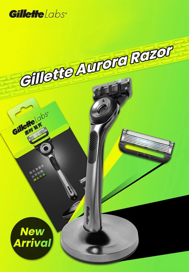 Gillette Labs Razor Aurora Series Flexdisc Rasoio da barba con lama a induzione a 5 strati per uomo con supporto