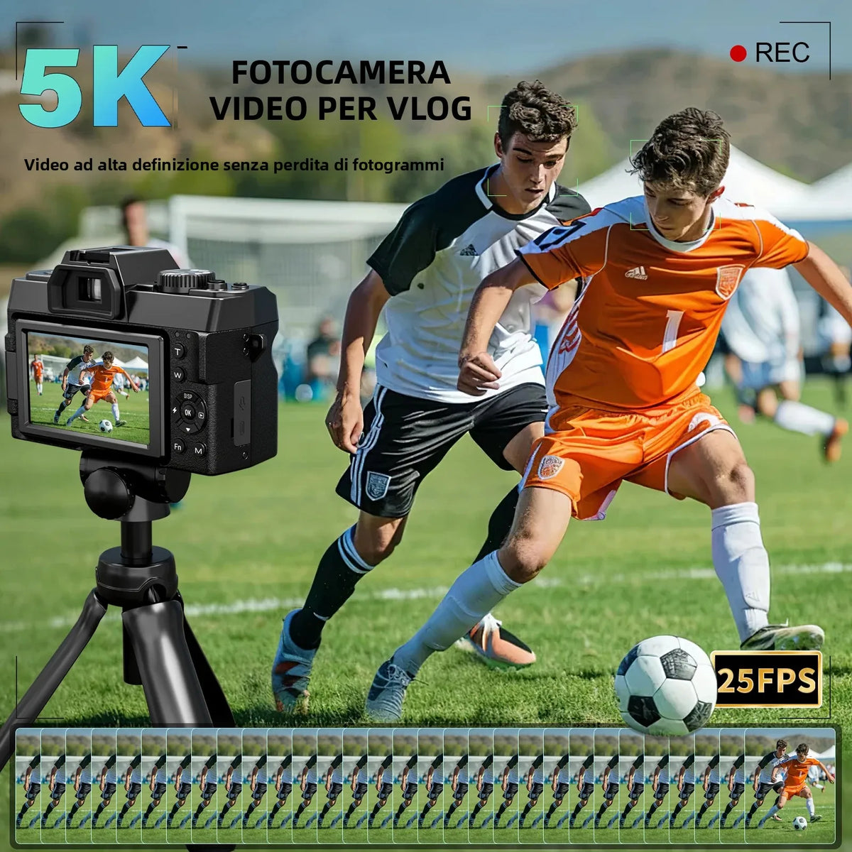 Fotocamera digitale NBD 5K 64MP, 180 ° Fotocamera per Vlogging con Schermo Ribaltabile, Anti-Shake, Zoom 16X, WiFi, Scheda TF da 64GB Inclusa