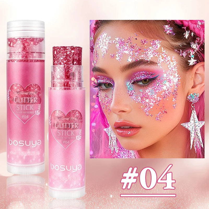 Stick Gel Glitterato con Paillettes Scintillanti, Ombretto Perlato Dorato ad Alta Lucentezza, Glitter per Viso e Corpo, Trucco per Feste Natalizie