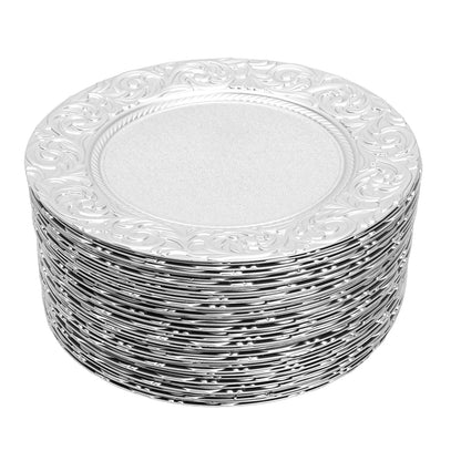 Set da 100 sottopiatto, sottopiatto rotondo, piatti da portata riutilizzabili, sottopiatto da 13 pollici per piatti da portata, ideale per matrimoni, feste ed eventi, design con fondo incavato stabile, elegante decorazione pr