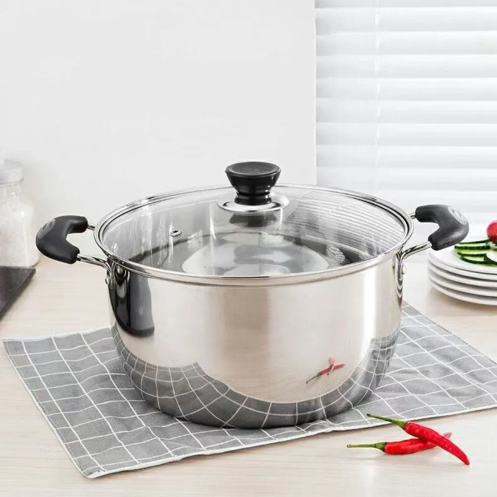 Pentola Profonda in Acciaio Inox con Doppio Manico e Coperchio, Pentola per Zuppa Antiaderente 18/20/22/24cm ‌   Utensili da Cucina e Strumenti per Cucinare