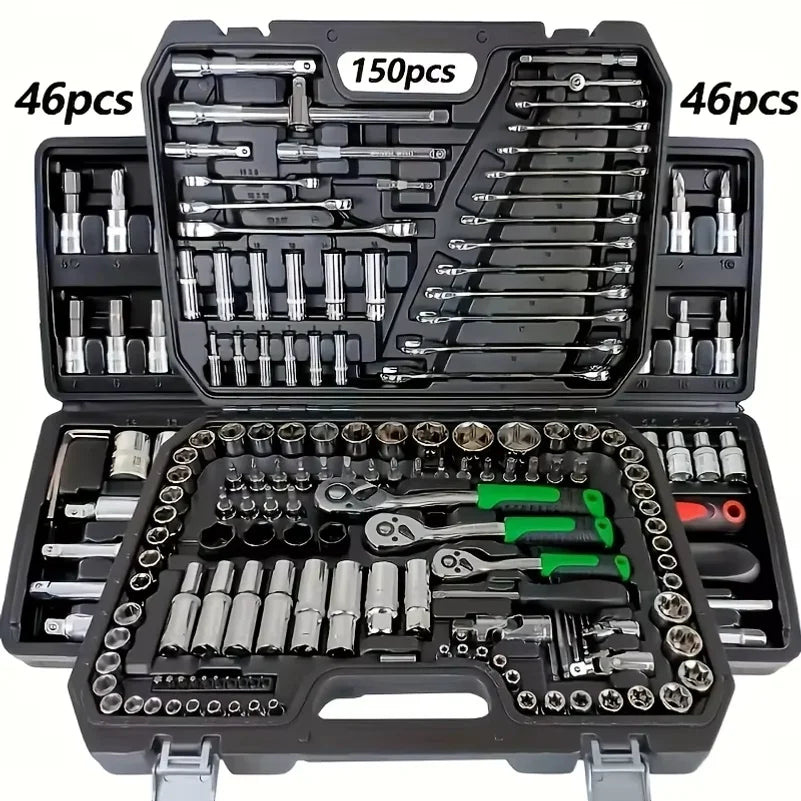 Set di 150/46 pezzi per la riparazione meccanica di auto, multifunzionale con set di chiavi a bussola, chiavi e cricchetti, kit per riparazione auto, set di attrezzi meccanici.