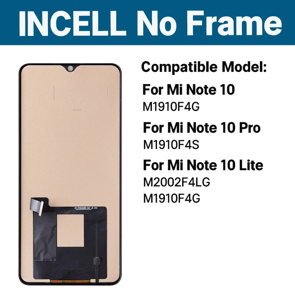 Display Premium testato al 100% per Xiaomi MI Note 10 Pro Touch Screen di ricambio per Xiaomi Note 10 Lite LCD M1910F4S M2002F4L