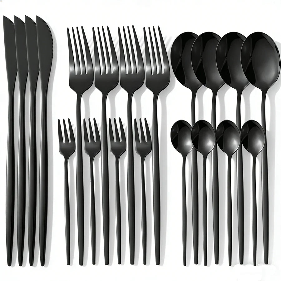 Set di posate in acciaio inossidabile, nero, 20 pezzi; posate portoghesi in acciaio inossidabile per 5 persone; eleganti posate occidentali; lavabili in lavastoviglie;