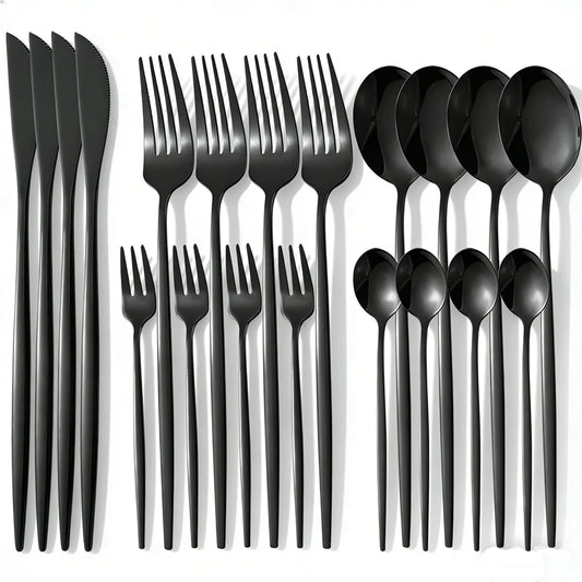 Set di posate in acciaio inossidabile, nero, 20 pezzi; posate portoghesi in acciaio inossidabile per 5 persone; eleganti posate occidentali; lavabili in lavastoviglie;