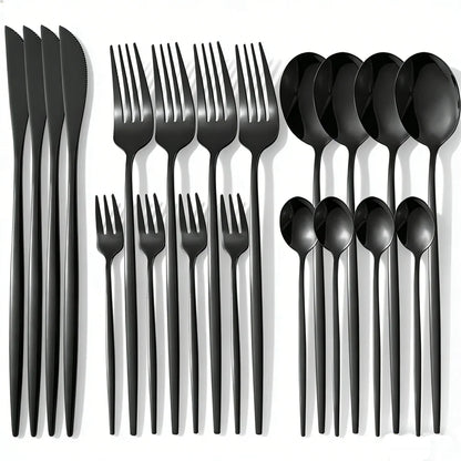 Set di posate in acciaio inossidabile, nero, 20 pezzi; posate portoghesi in acciaio inossidabile per 5 persone; eleganti posate occidentali; lavabili in lavastoviglie;