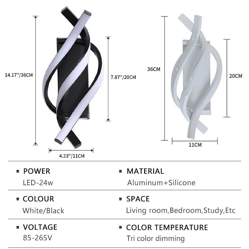 Lampada da parete moderna a LED Linea domestica Decorazione Lampada da parete Soggiorno Sfondo Muro Camera da letto Testiera Illuminazione bianca nera Lustro