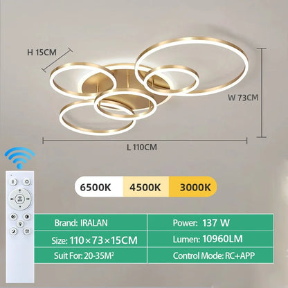 Lampadario a LED, Luci da Soffitto Moderne ad Anello in Acrilico, Illuminazione Intelligente per Hotel, Lobby, Soggiorno