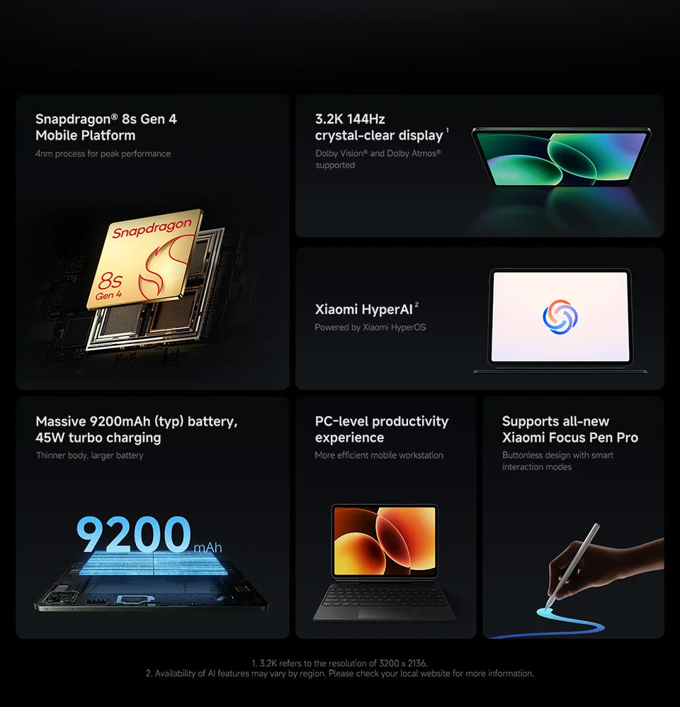 Xiaomi Pad 8 Versione Globale, Tablet con Display LCD da 11.2 Pollici 3.2K 144Hz, Snapdragon ®   Mi Pad con Fotocamera da 3MP di 8a Generazione e Batteria da 9200mAh