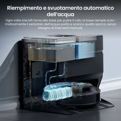 Lefant M5 Aspirapolvere Robot e Lavapavimenti Aspirazione 18000Pa Stazione di Svuotamento Automatico Rulli Autopulenti Navigazione Laser dToF Pulitore Pavimenti Intelligente