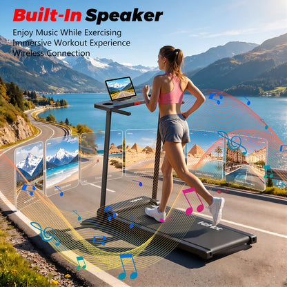 Tapis Roulant Pieghevole 2-in-1 con Controllo APP e Altoparlante Bluetooth, Macchina per Camminare e Correre a Casa 1-12km/h, Motore da 2.0HP di Potenza Massima, Display LED, 12 Programmi Preimpostati, Attrezzatura Fitness Pi