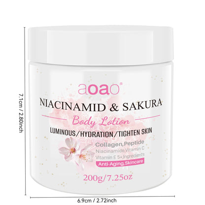 Lozione Corpo Profumata alla Niacinamide e Sakura, Contiene Burro di Karité, Niacinamide e Sakura, Rinfrescante, Non Appiccica, Pelle Morbida e Liscia, Idratante Corpo Intero Nutriente a Lunga Durata per la Cura della Pelle