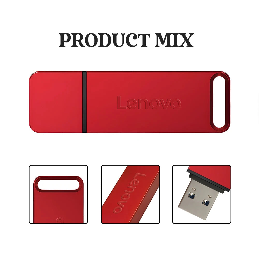 Chiavetta USB Lenovo Mini ad alta velocità, in metallo, resistente e portatile, con capacità di archiviazione di 2 TB/1 TB/512 GB/256 GB/128 GB, ideale per PC, laptop e sistemi audio per auto.