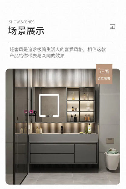 Combinazione di mobile lavabo e specchio da bagno in nano-roccia di lusso leggero