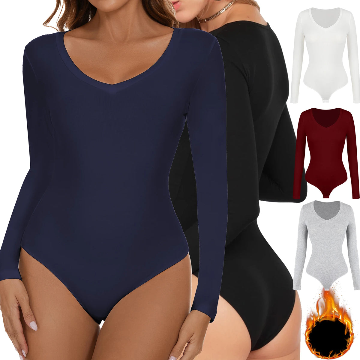 Tuta con scollo a V profondo tuta da donna a maniche lunghe Shapewear Shaper Lady Sexy uscire top abiti per il corpo vestiti caldi femminili autunno inverno