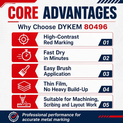 DYKEM 80496 Rosso Acciaio Fluido per Marcatura Metallo, Inchiostro a Rapida Asciugatura per Utensili CNC 8oz 236ml