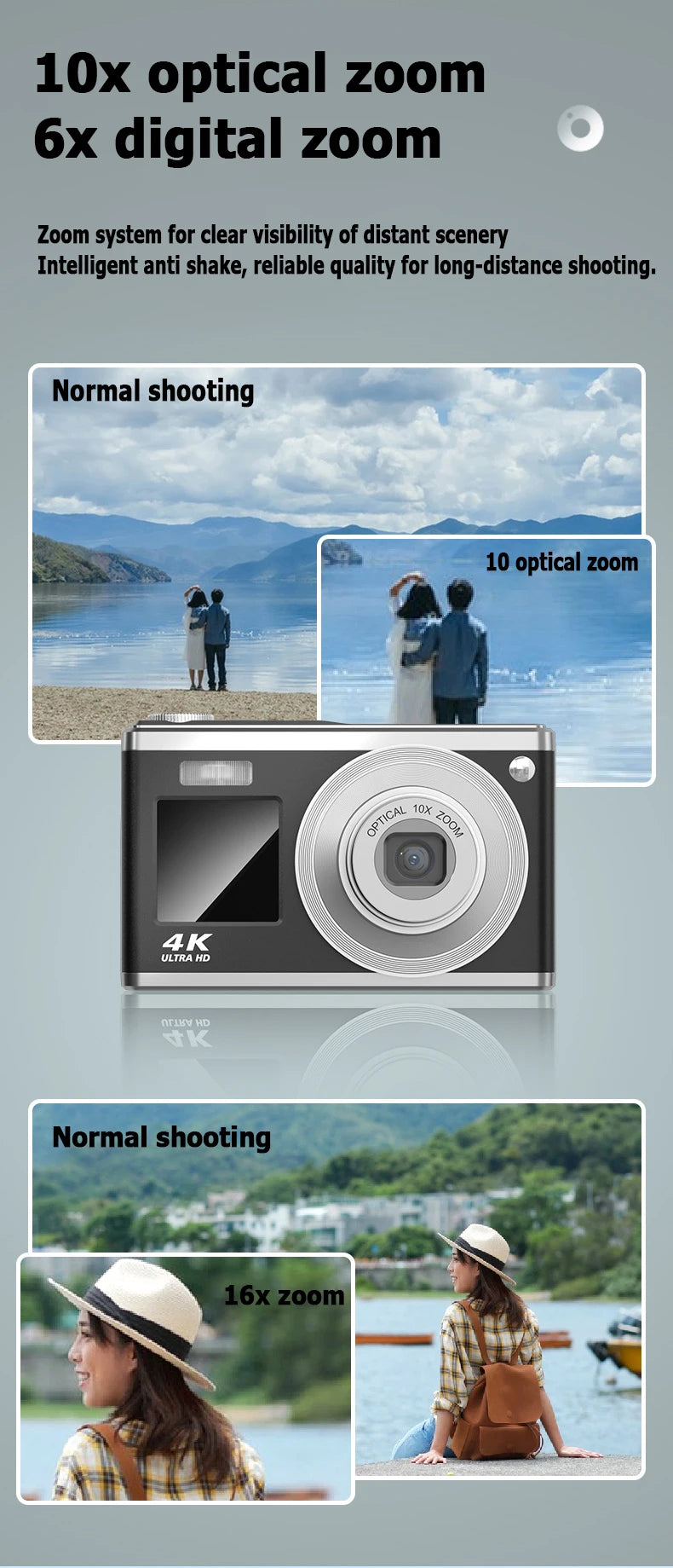 Fotocamera digitale 4K con doppio schermo, obiettivo telescopico, zoom ottico 16x ad alta definizione, fotocamera impermeabile, ideale per selfie, per migliorare l’aspetto, per uso domestico, modello C23.