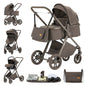 Passeggino per Neonati 3-in-1 di Lusso, Carrozzina da Viaggio Portatile con Telaio in Alluminio, Passeggino Pieghevole con Vista Panoramica