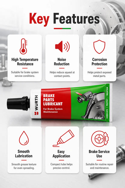Lubrificante per Freni Wurth 10g, Grasso Resistente al Calore per Pinze Freno, Perni Guida, Pistoni, Uso Automobilistico