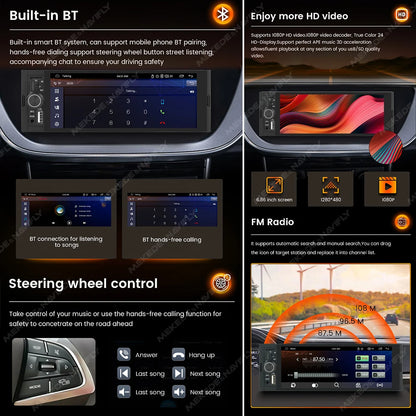MEKEDE 5.2/6.86/6.88 pollici 1DIN Touch Screen Multimedia Wireless CarPlay Android Auto Radio FM MP5 Lettore universale per auto Display per telecamera posteriore con USB Type-C TF AUX ISO