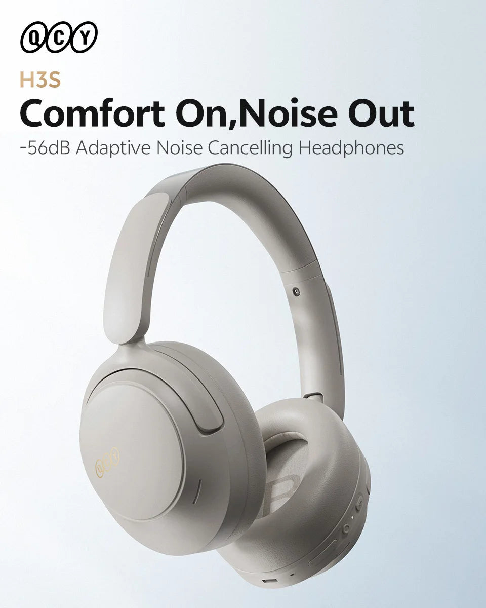 QCY H3S ANC Cuffie over Ear -56dB Cuffie con cancellazione del rumore Bluetooth 6.0 Auricolari audio spaziale LDAC ad alta risoluzione Doppio driver
