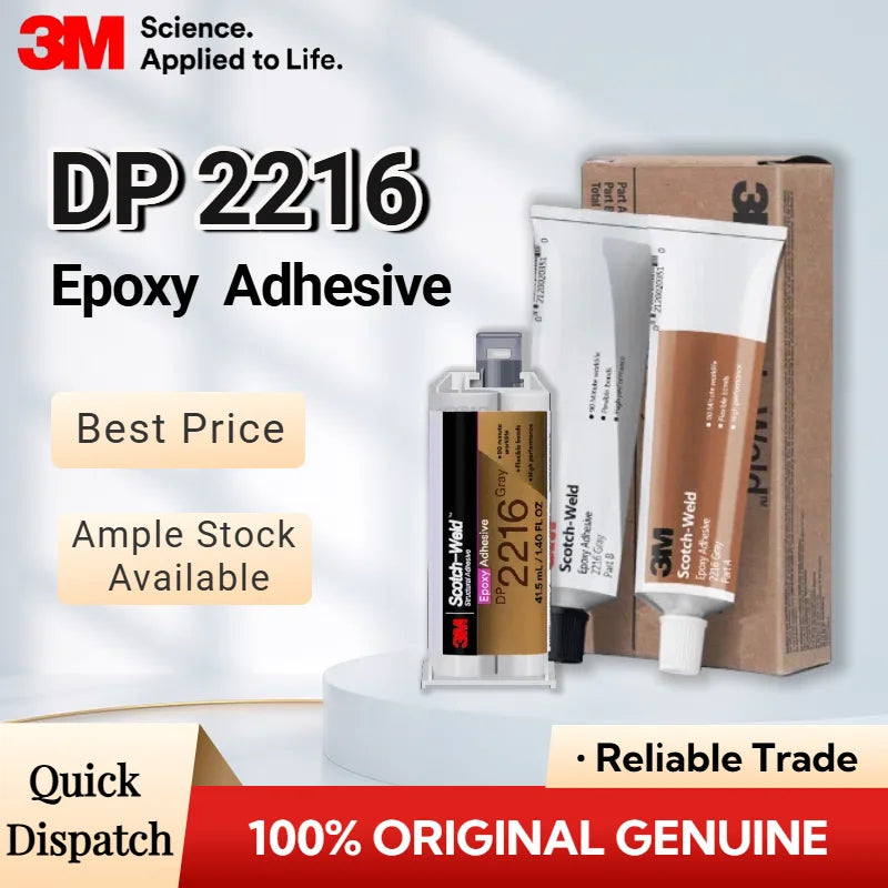 Adesivo Epossidico Originale 3M 2216 Scotch-Weld Grigio, Colla Strutturale Flessibile Bicomponente per Riparazione di Metallo, Gomma e Plastica